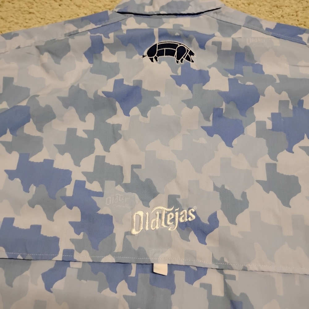 Old Tejas Shirt Mens L Blue Performance Texas Camouflage Hunting Fishing Hiking - Picture 10 of 16